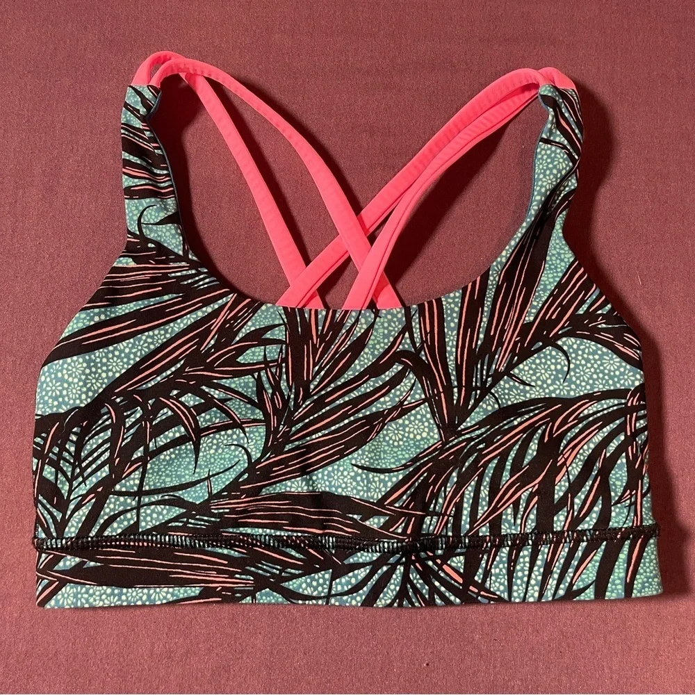 Lululemon Energy Bra Mini Palm Lace Tofino Teal Multi / Flash Light Size 4 *FLAW